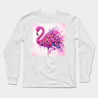 Abstract painting of a pink flamingo Long Sleeve T-Shirt